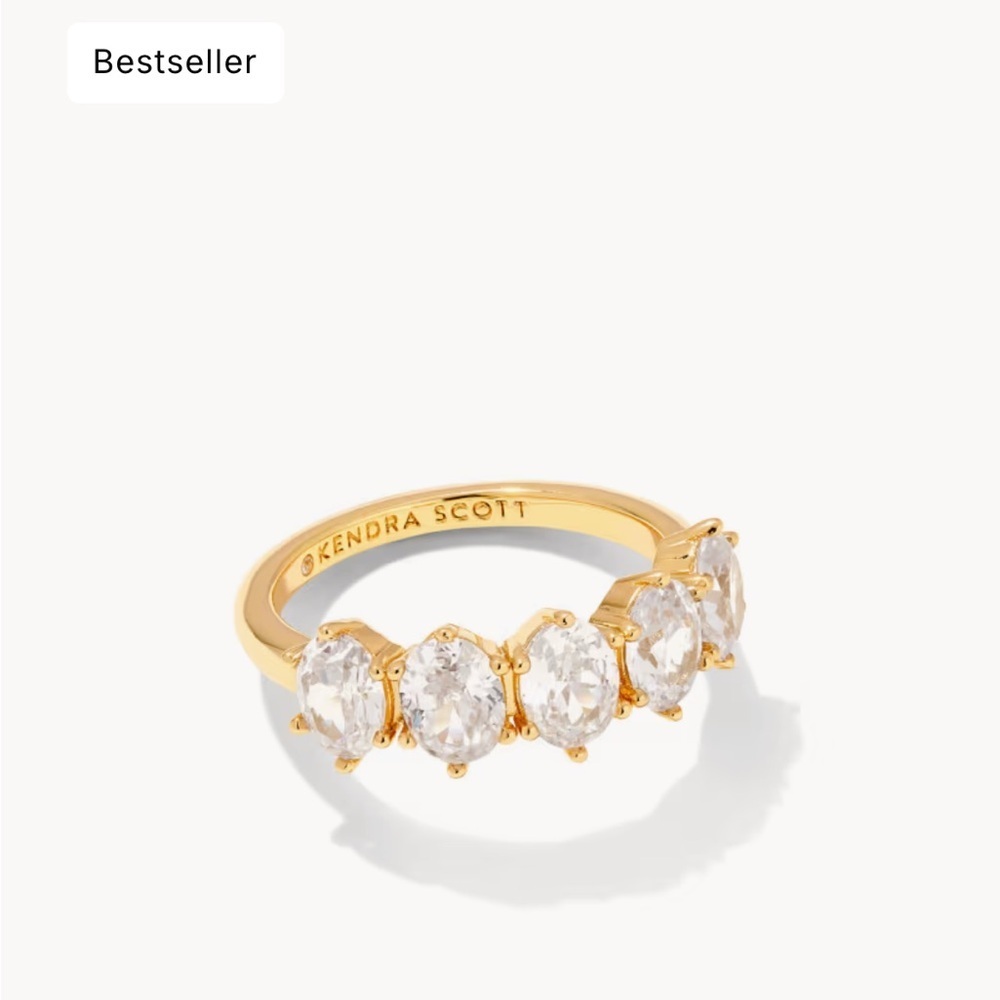 Kendra Scott Cailin Gold Crystal Band Ring in White CZ.